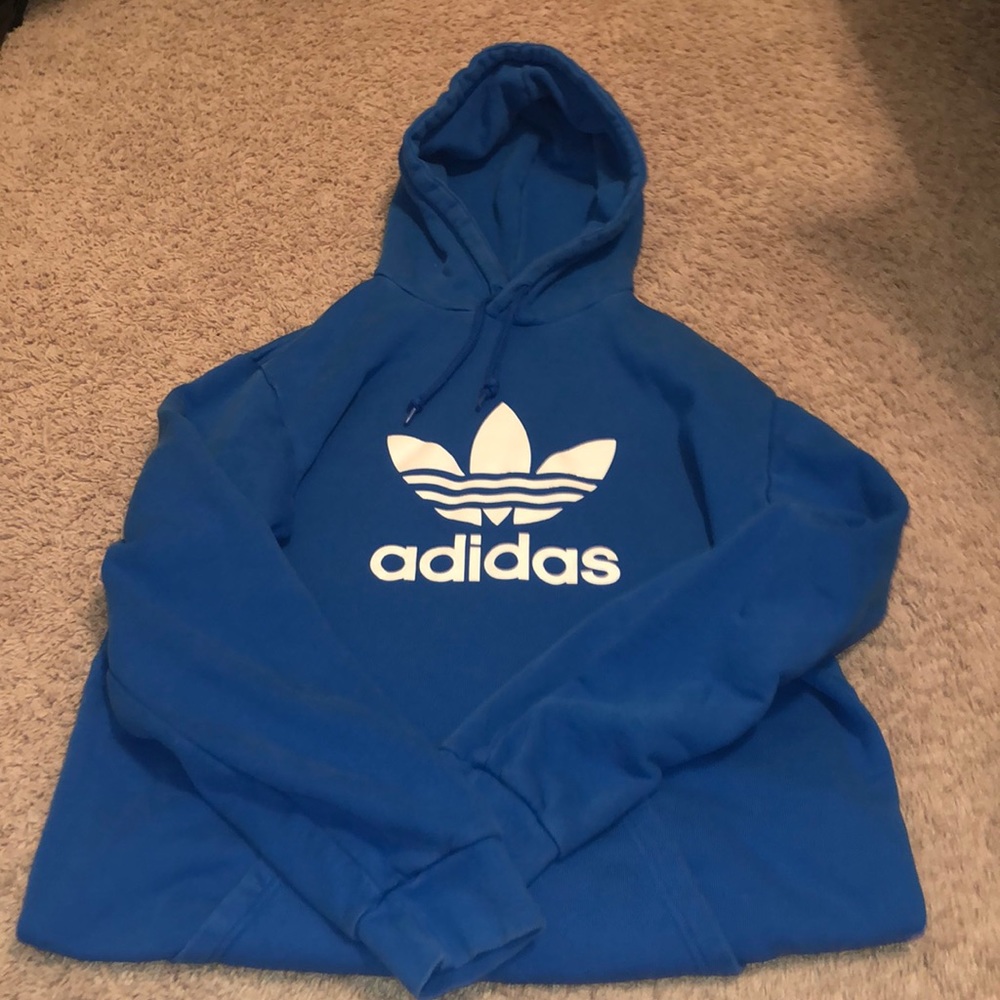 Adidas draw string blue tri fold hoodie